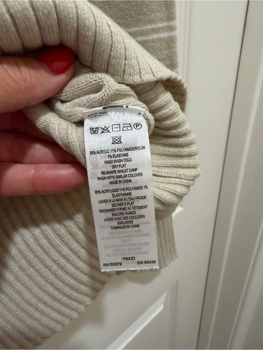 French Connection Beige with White Stripes Mock Neck Sweater Size - Medium